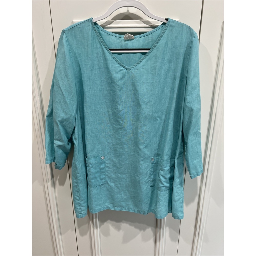 Et Lois Robin Egg Blue Linen Tunic Top Lagenlook Coastal Beach Artsy